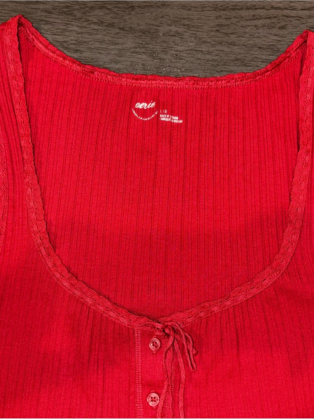 aerie Red Ribbed Button-Front Tank - Picture 3 of 4